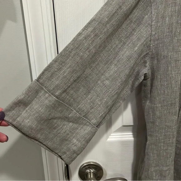 TAHARI tan open front 3/4 cuff sleeve linen blazer size Medium - Picture 3 of 6